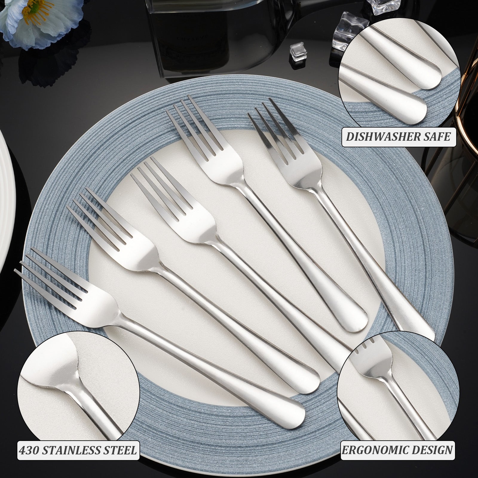 60-Piece Stainless Steel Silverware Set - Polished Dinner Spoons, Tea Spoons & Dinner Forks