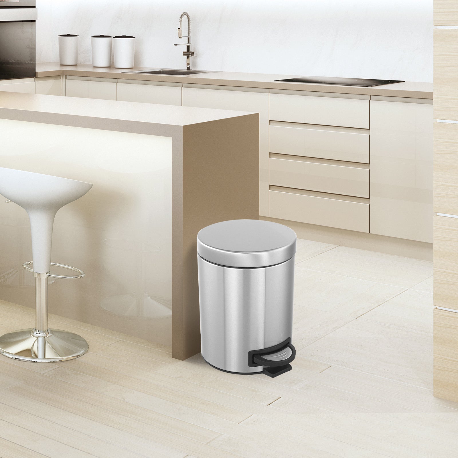 2Pack- 5L/ 1.3 Gallon Premium Stainless Steel Trash Can, Small Round Garbage Can