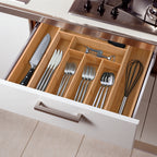 Adjustable Bamboo Cutlery Drawer Organizer - Expandable Utensils Tray for Kitchen, Easy to Clean & Modern Design