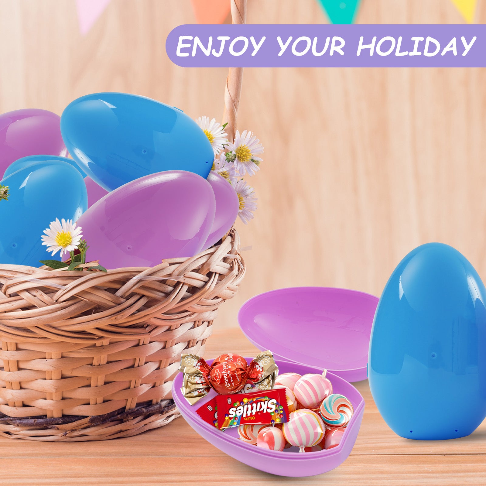 Hansmart Unfilled Easter Eggs, with Hinge Bulk Colorful Bright Empty Plastic Easter Eggs, 5.12'' Two Colors
