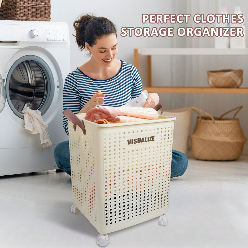 Foldable 67L Laundry Storage Basket - Wheeled, Breathable & Easy to Clean