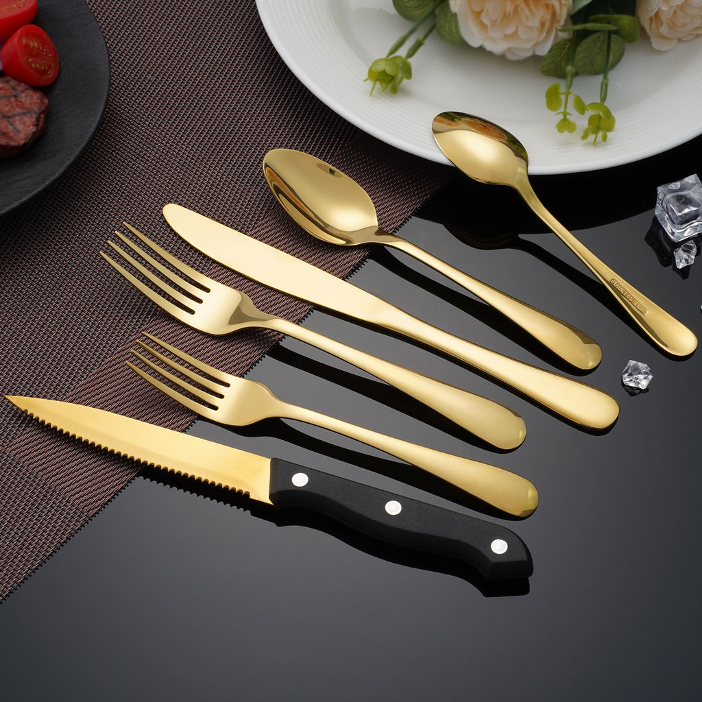 24 PCS Gold Silverware Set for 4 with Stainless Steel Flatware, elegant tableware, Dinner Utensils