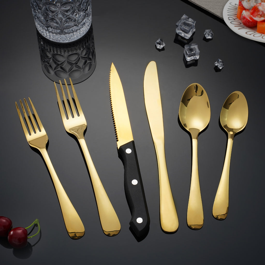 24 PCS Gold Silverware Set for 4 with Stainless Steel Flatware, elegant tableware, Dinner Utensils