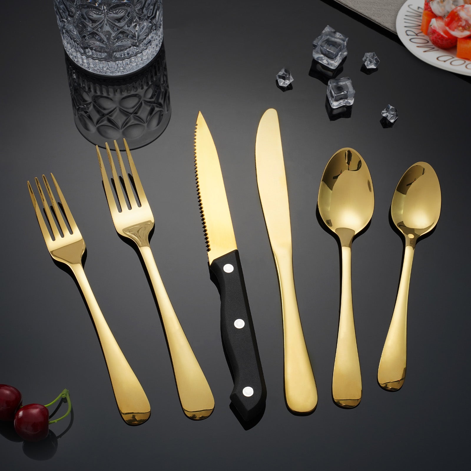 24 PCS Gold Silverware Set for 4 with Stainless Steel Flatware, elegant tableware, Dinner Utensils