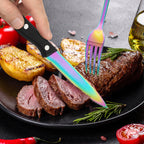 24 PCS Rainbow Cutlery Set,Stainless Steel Silverware Set with Steak Knife For 4, Ideal for Home, Kitchen, Celebrations