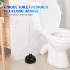 1/2 Pack Toilet Plunger, Heavy Duty Rubber Plunger with Long Handle for Bathroom Kitchen Drains