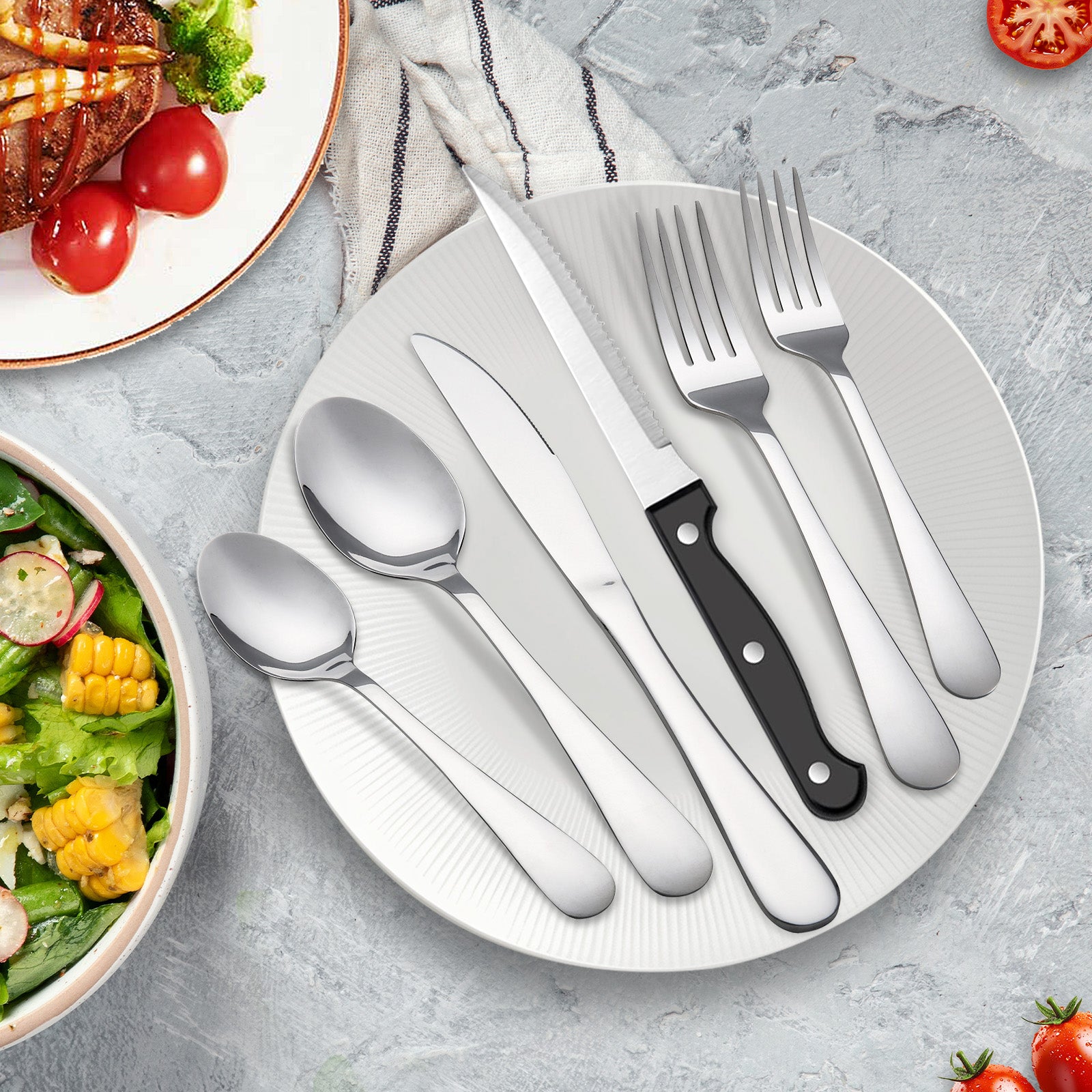 24/48-Piece Christmas Stainless Steel Flatware Set with Steak Knives, Dishwasher Safe Silverware Set