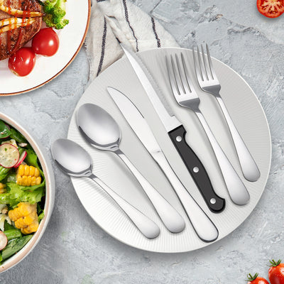 24/48 PCS Christmas Stainless Steel Cutlery Set, Flatware Set with Steak Knives, , Sliverware Set Dishwasher Safe