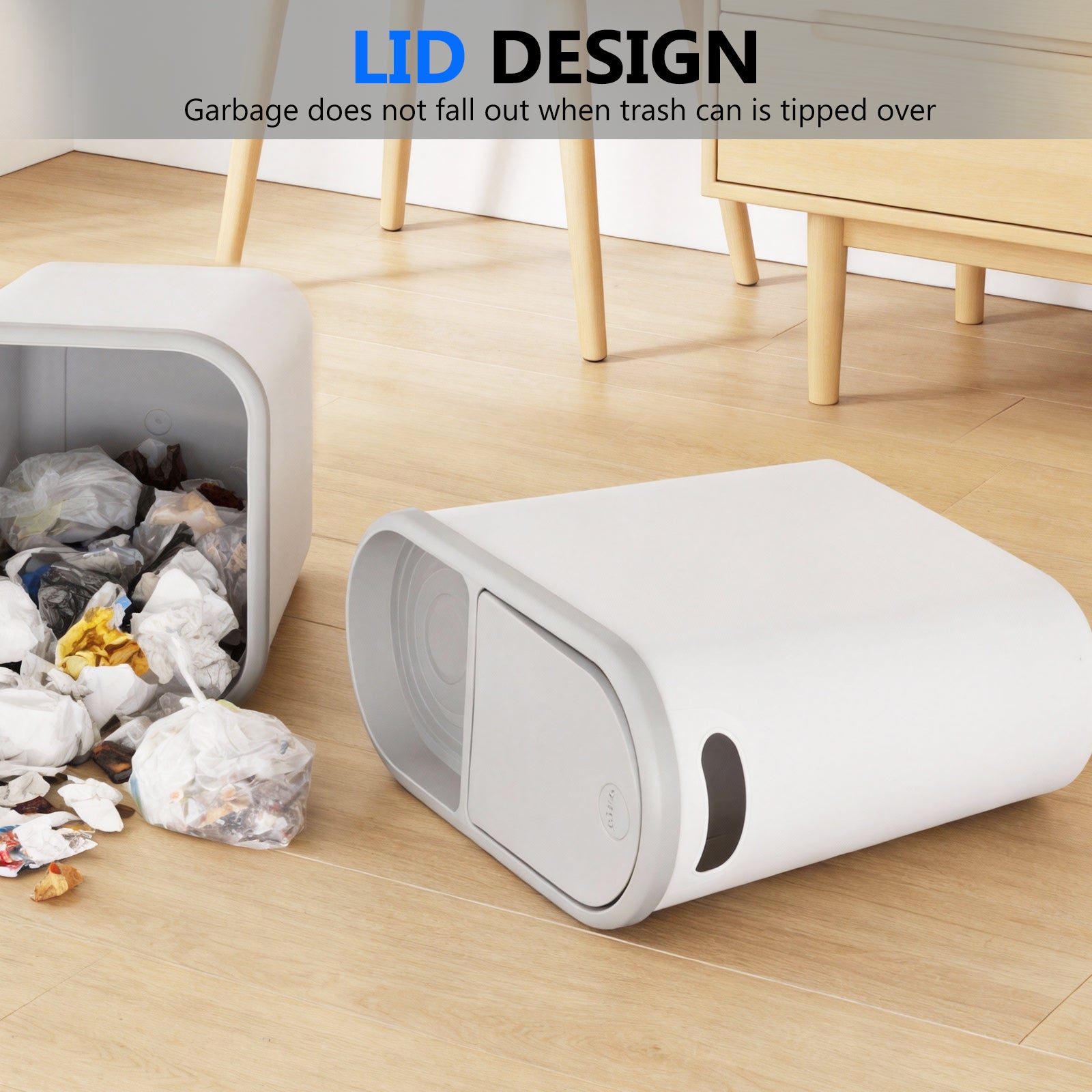 2-Pack 10L Slim Trash Can with Press Lid - Odor Control, Waterproof for Bathroom & Kitchen