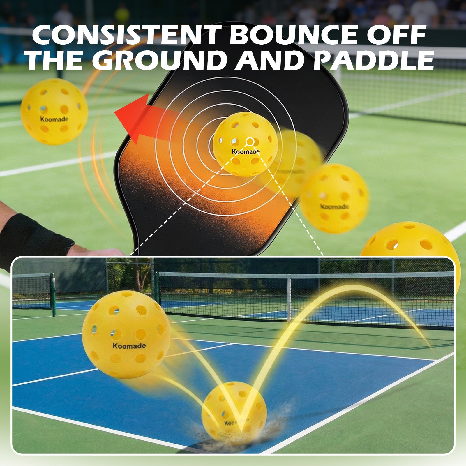 Koomade 8 /16 Pack 40-Hole Pickleball Balls - Durable, Consistent Bounce for All Courts