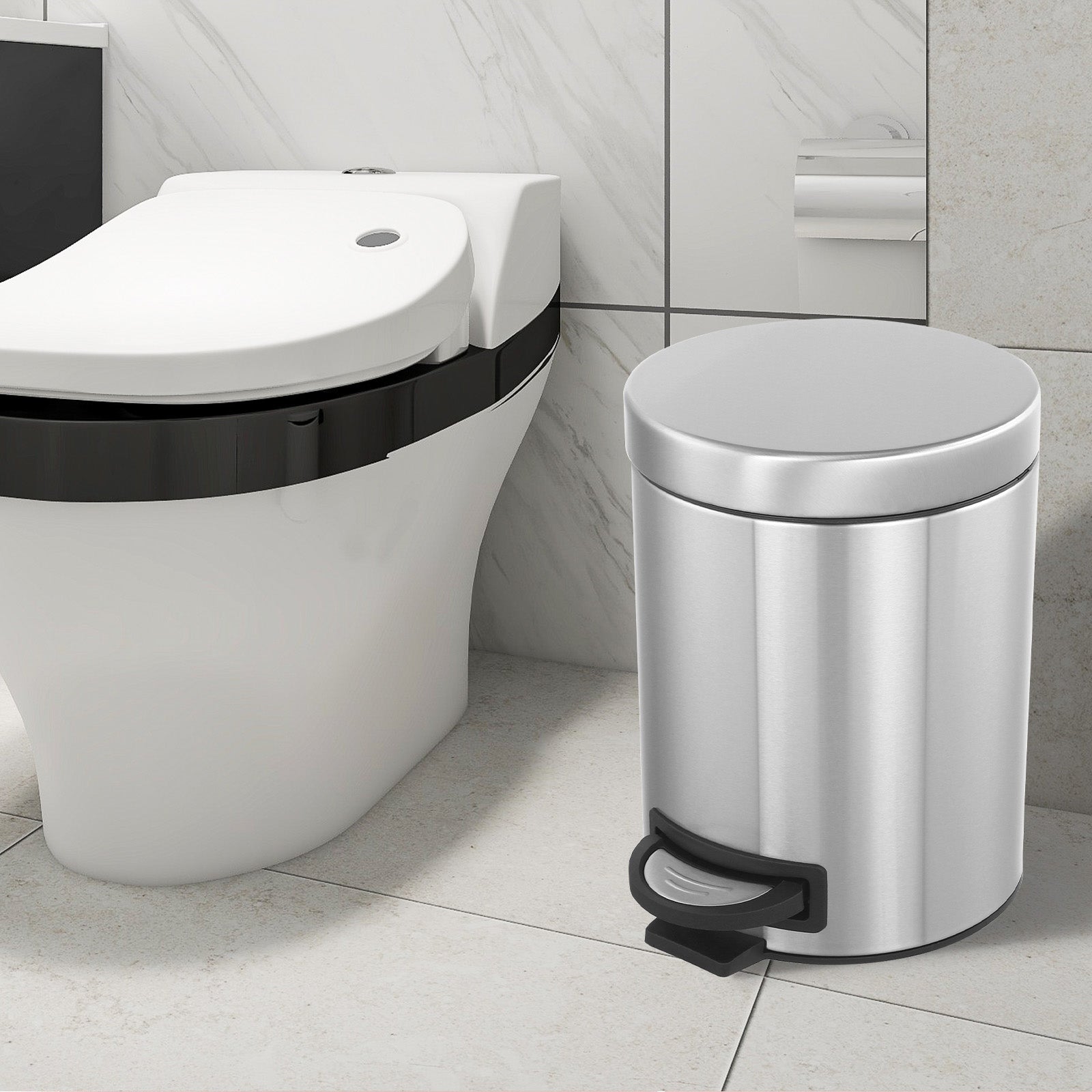 2Pack- 5L/ 1.3 Gallon Premium Stainless Steel Trash Can, Small Round Garbage Can