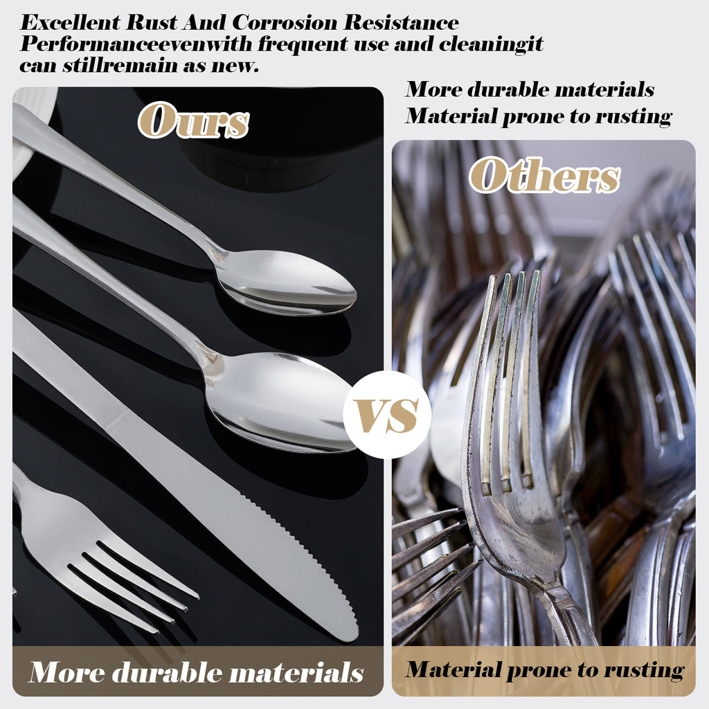 Premium 60 Piece Stainless Steel Dinnerware Set for 12 - Sturdy Mirror Polished Cutlery, Dishwasher Safe