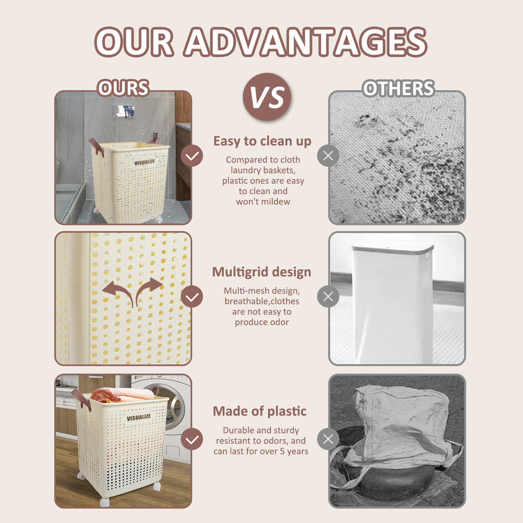 Foldable 67L Laundry Storage Basket - Wheeled, Breathable & Easy to Clean