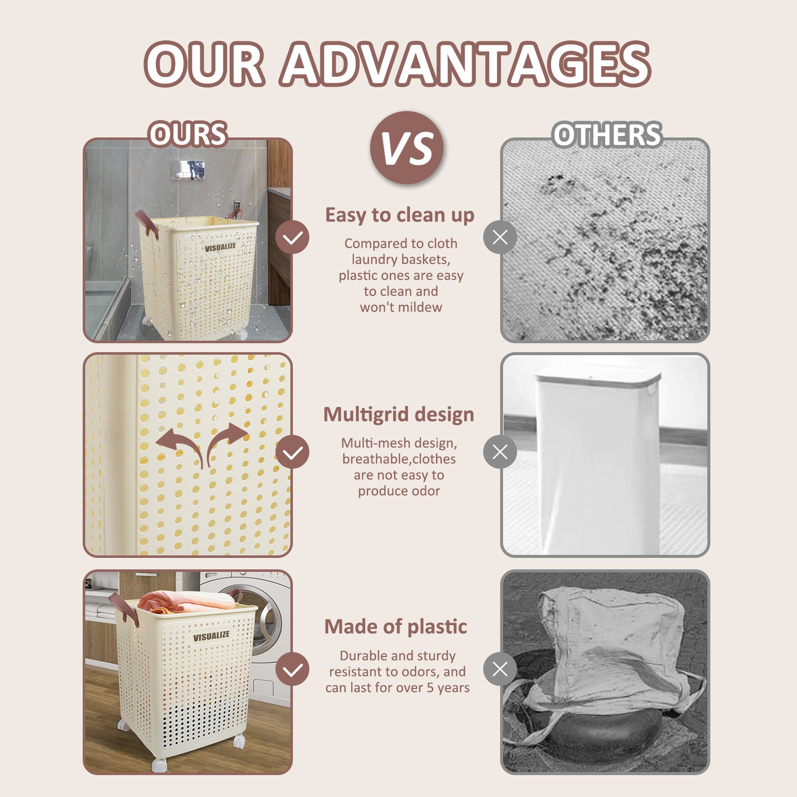 Foldable 67L Laundry Storage Basket - Wheeled, Breathable & Easy to Clean