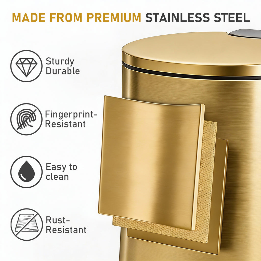 2-Piece 5L Stainless Steel Oval Kitchen Trash Can – Silver & Gold