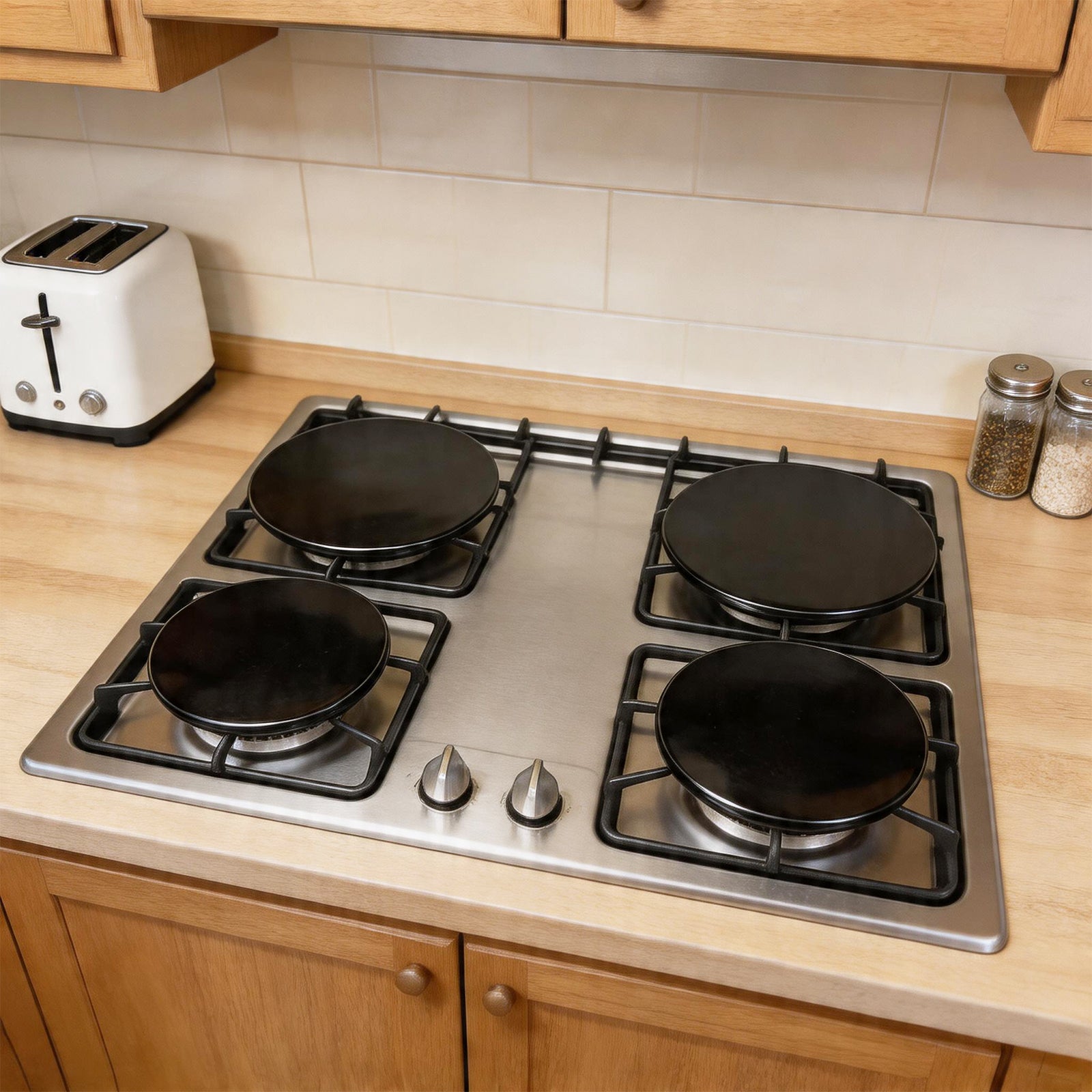 4PCS Black Gas Stove Burner Covers - Durable Tinplate, Anti-Deformation