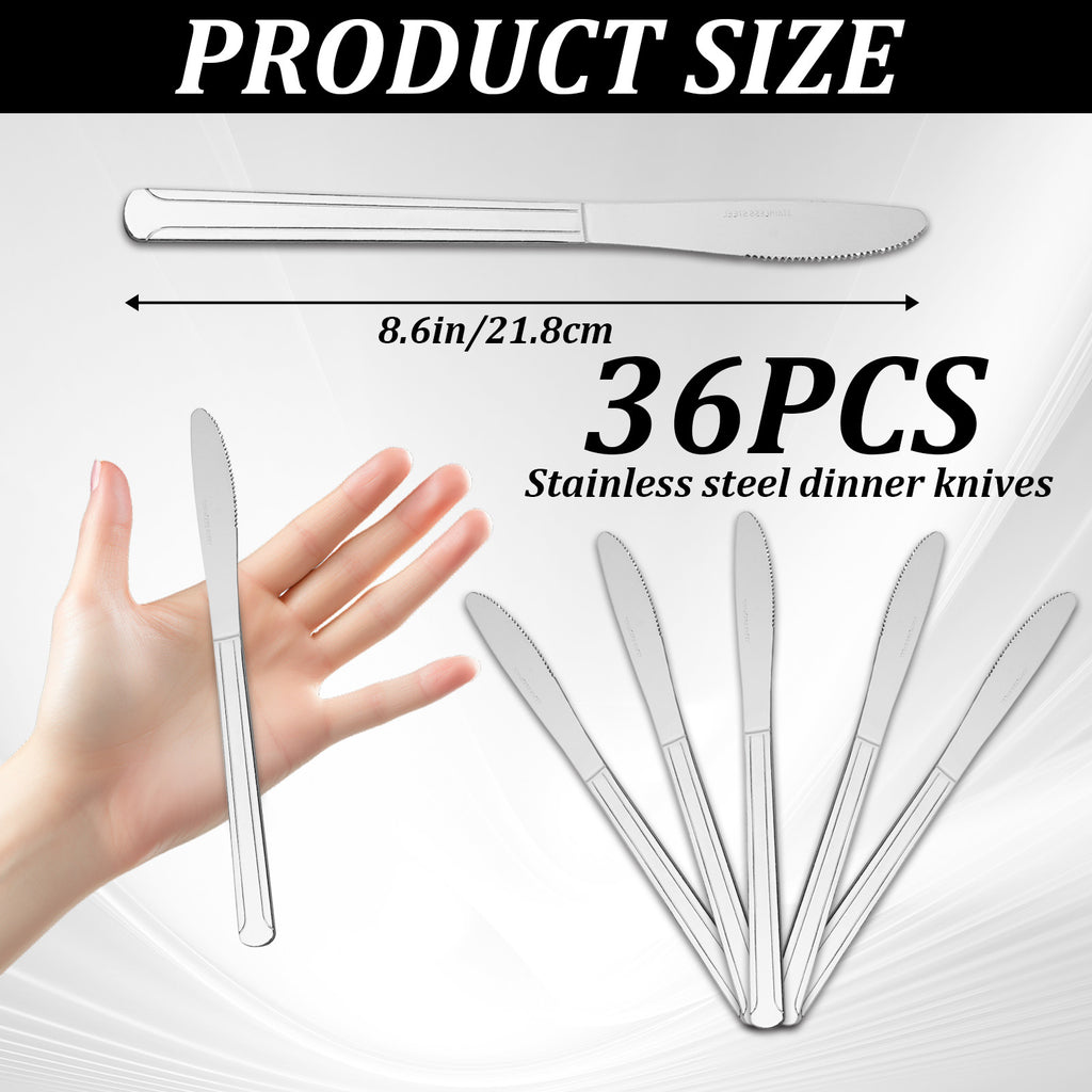 36-Piece Stainless Steel Dinner Knives, 8.6" Food-Grade Serrated Steak Knives for Home & Restaurant