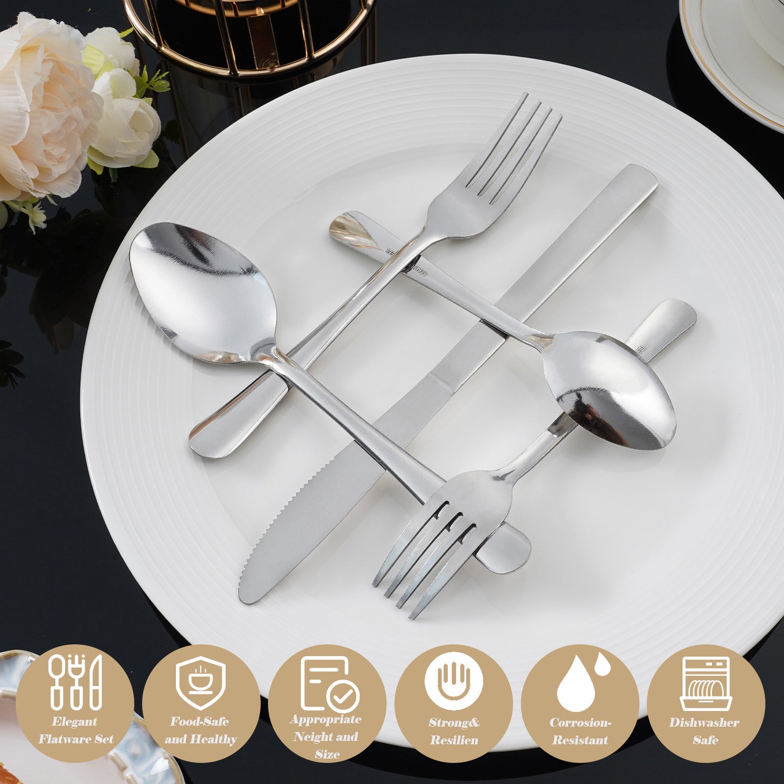 Premium 60 Piece Stainless Steel Dinnerware Set for 12 - Sturdy Mirror Polished Cutlery, Dishwasher Safe