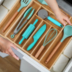 Adjustable Bamboo Cutlery Drawer Organizer - Expandable Utensils Tray for Kitchen, Easy to Clean & Modern Design