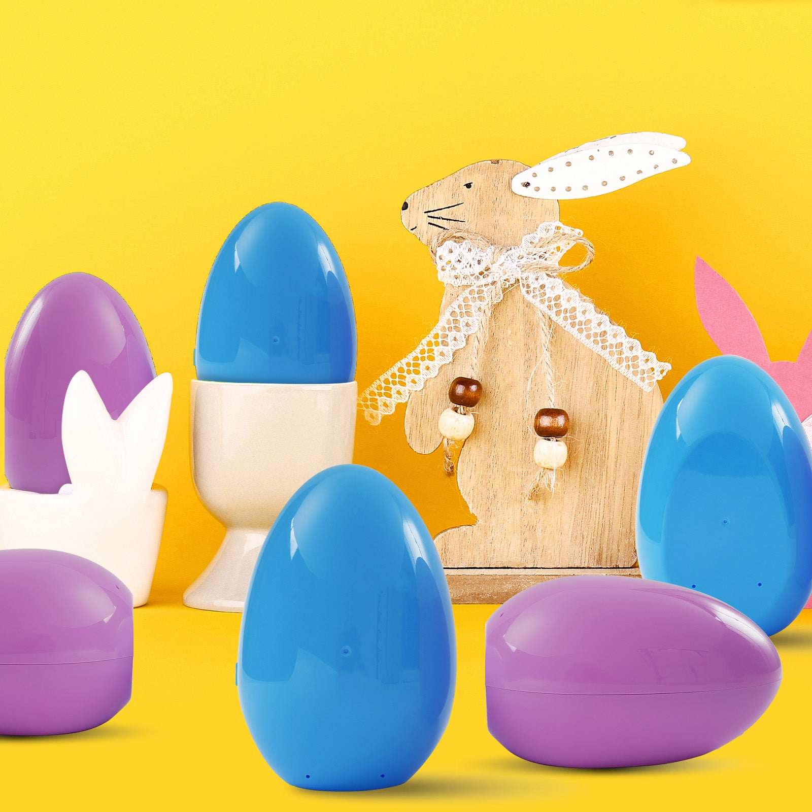 Hansmart Unfilled Easter Eggs, with Hinge Bulk Colorful Bright Empty Plastic Easter Eggs, 5.12'' Two Colors