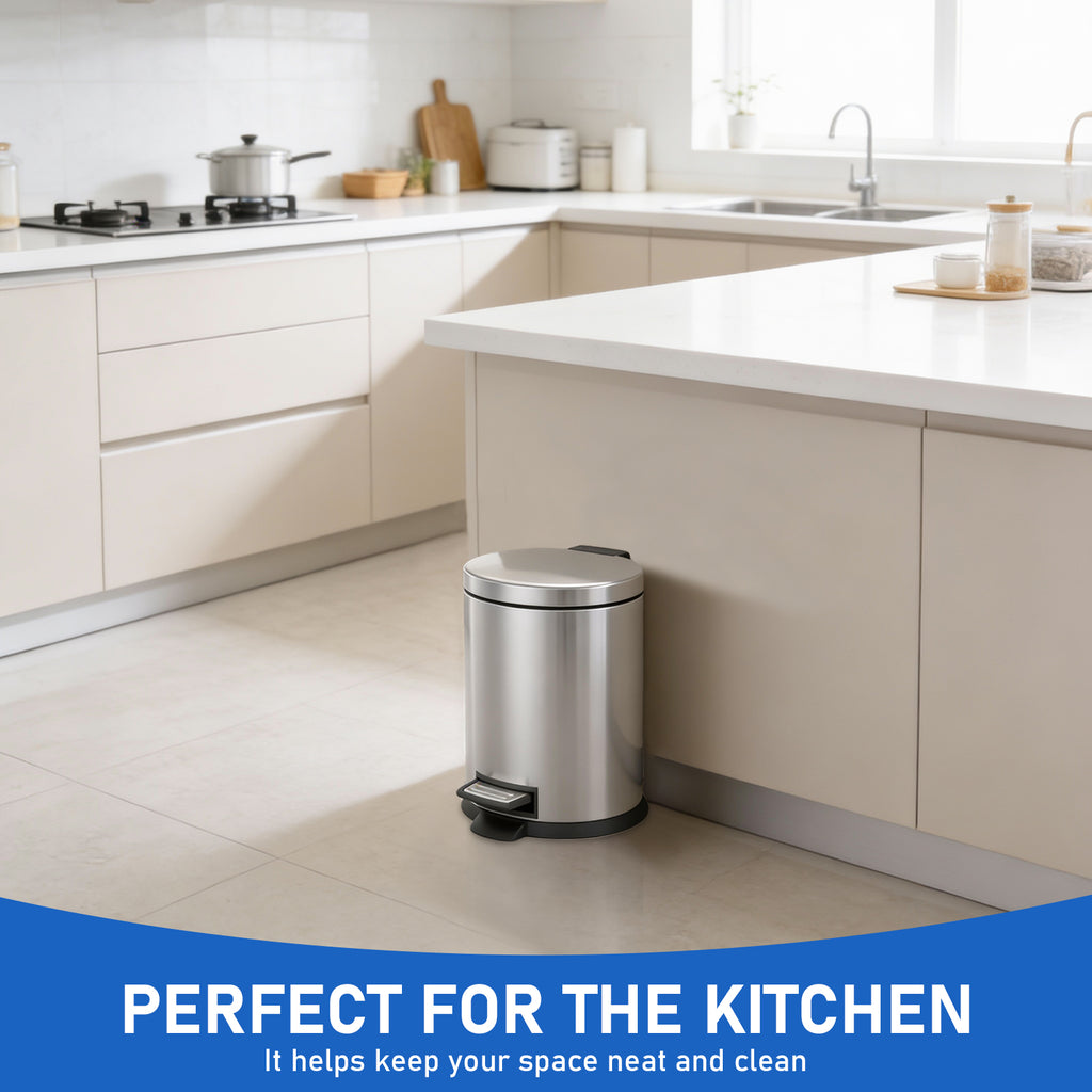 2-Piece 5L Stainless Steel Oval Kitchen Trash Can – Silver & Gold