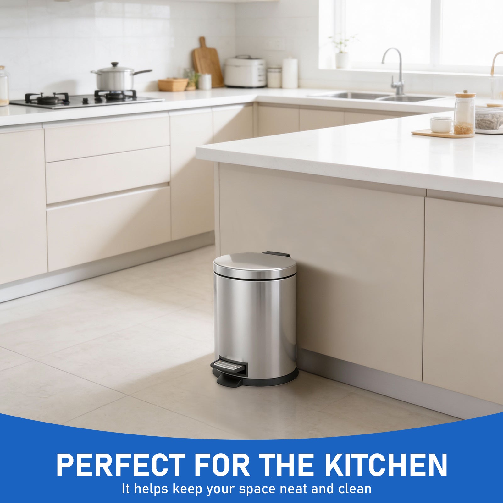 2-Piece 5L Stainless Steel Oval Kitchen Trash Can – Silver & Gold