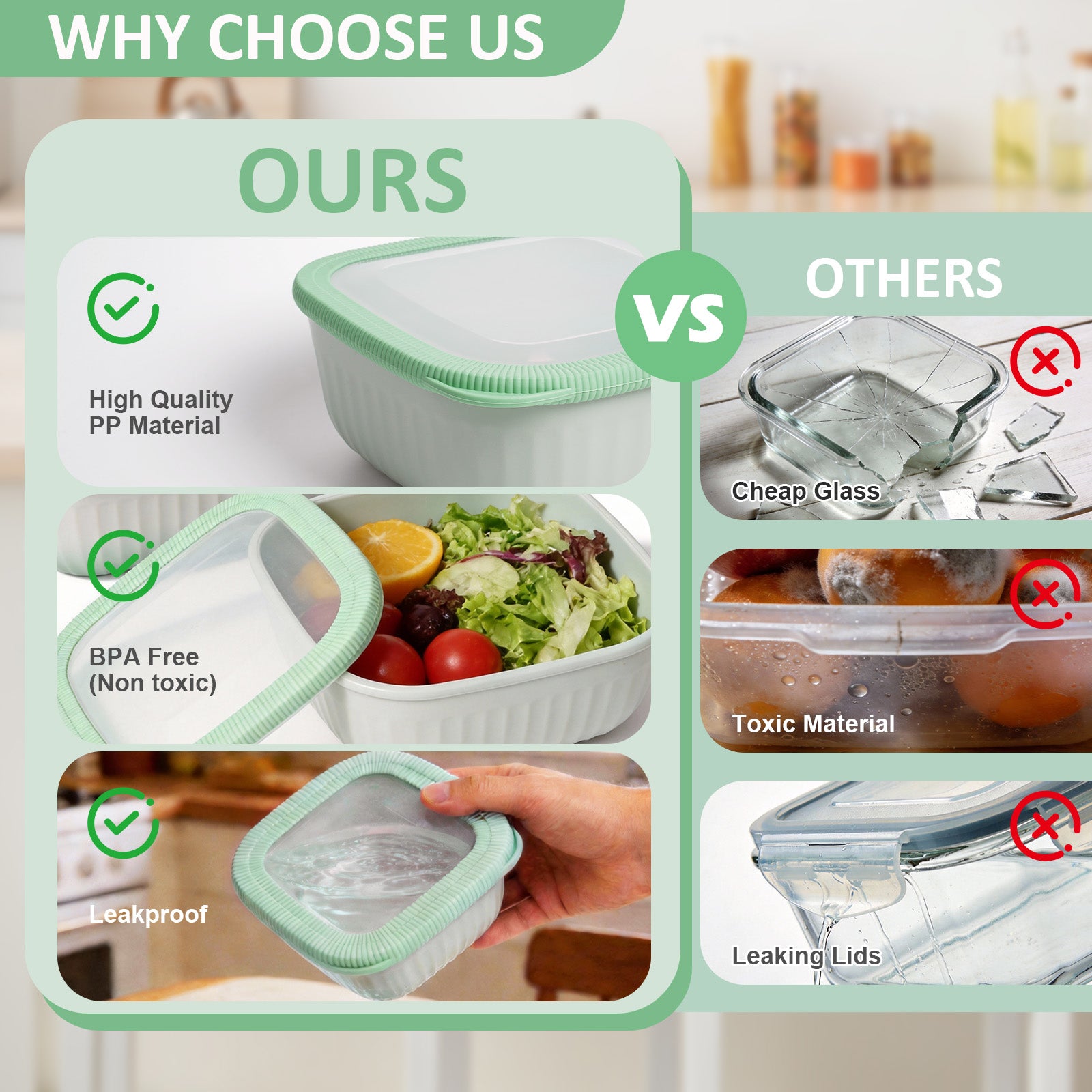 4-Piece Airtight Food Storage Containers - BPA-Free, Leak-Proof Short Square Boxes for Meal Prep