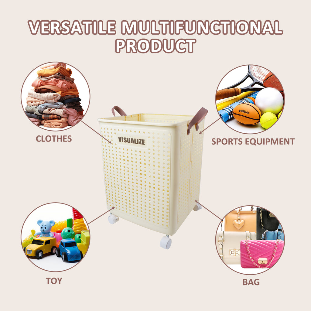 Foldable 67L Laundry Storage Basket - Wheeled, Breathable & Easy to Clean