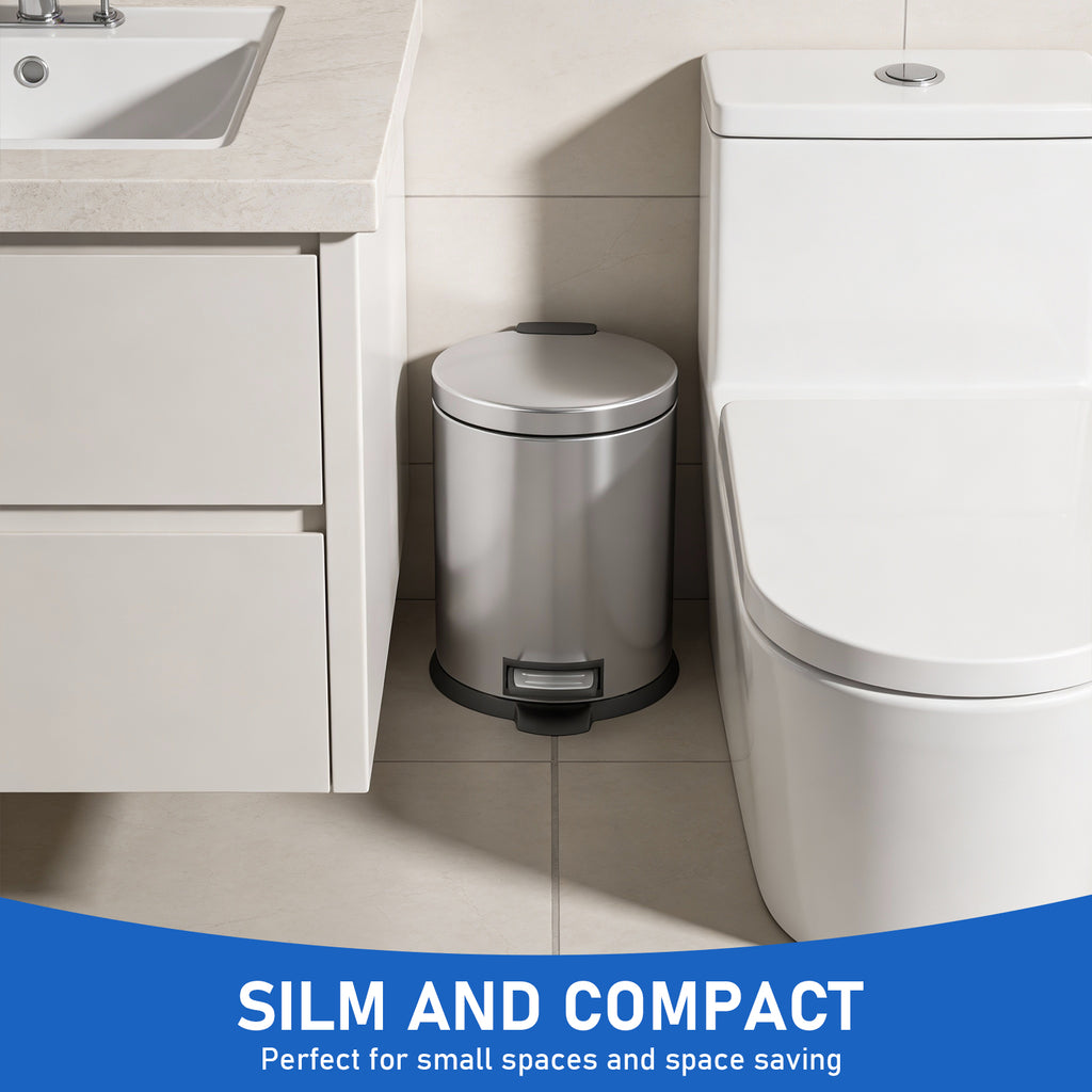 2-Piece 5L Stainless Steel Oval Kitchen Trash Can – Silver & Gold