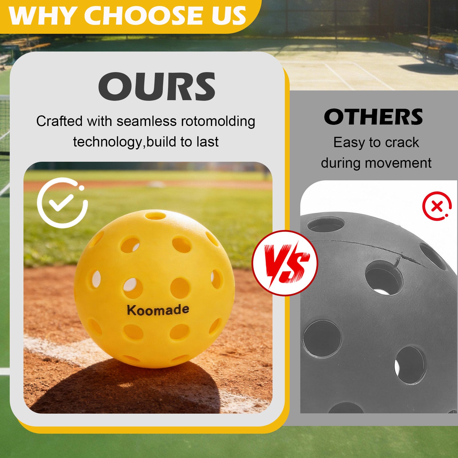 Koomade 8 /16 Pack 40-Hole Pickleball Balls - Durable, Consistent Bounce for All Courts