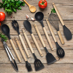 12-Piece Kitchen Gadgets Set - Non-Stick Silicone Utensils with Wood Handles, Dishwasher Safe for Everyday Cooking