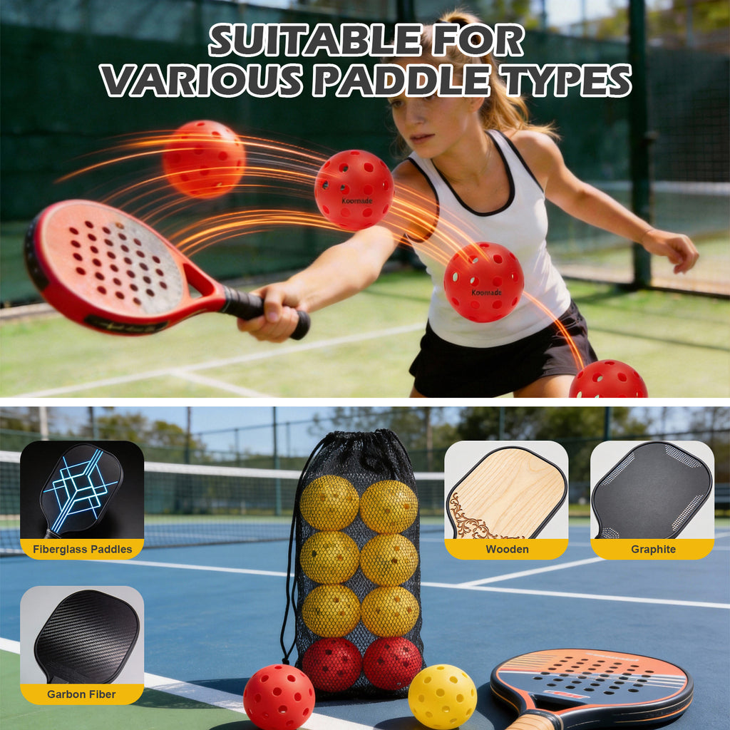 Koomade 8 /16 Pack 40-Hole Pickleball Balls - Durable, Consistent Bounce for All Courts