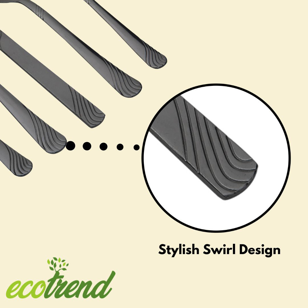 EcoTrend Swirl 48 Piece Black Recycled Stainless Steel and Packaging