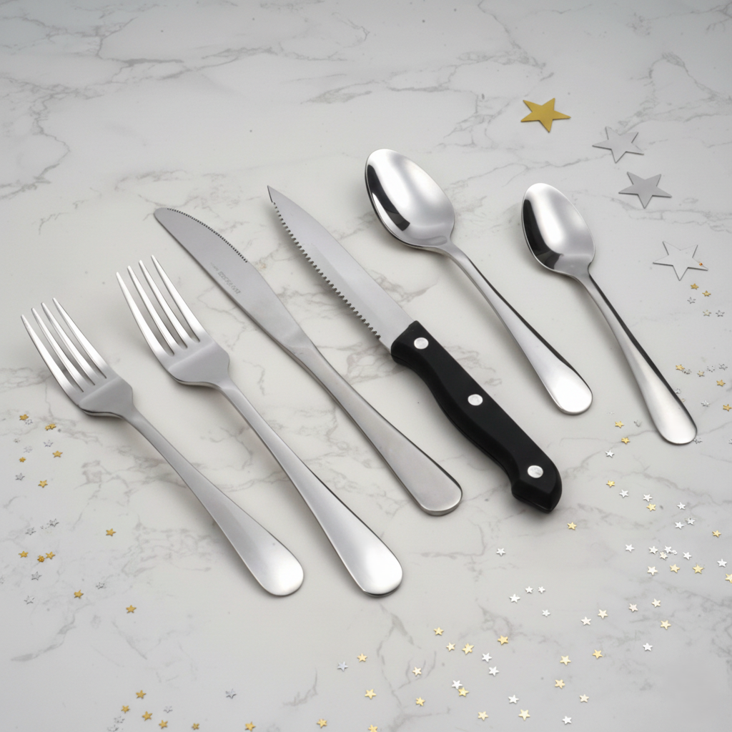 24/48 PCS Christmas Stainless Steel Cutlery Set, Flatware Set with Steak Knives, , Silverware Set Dishwasher Safe