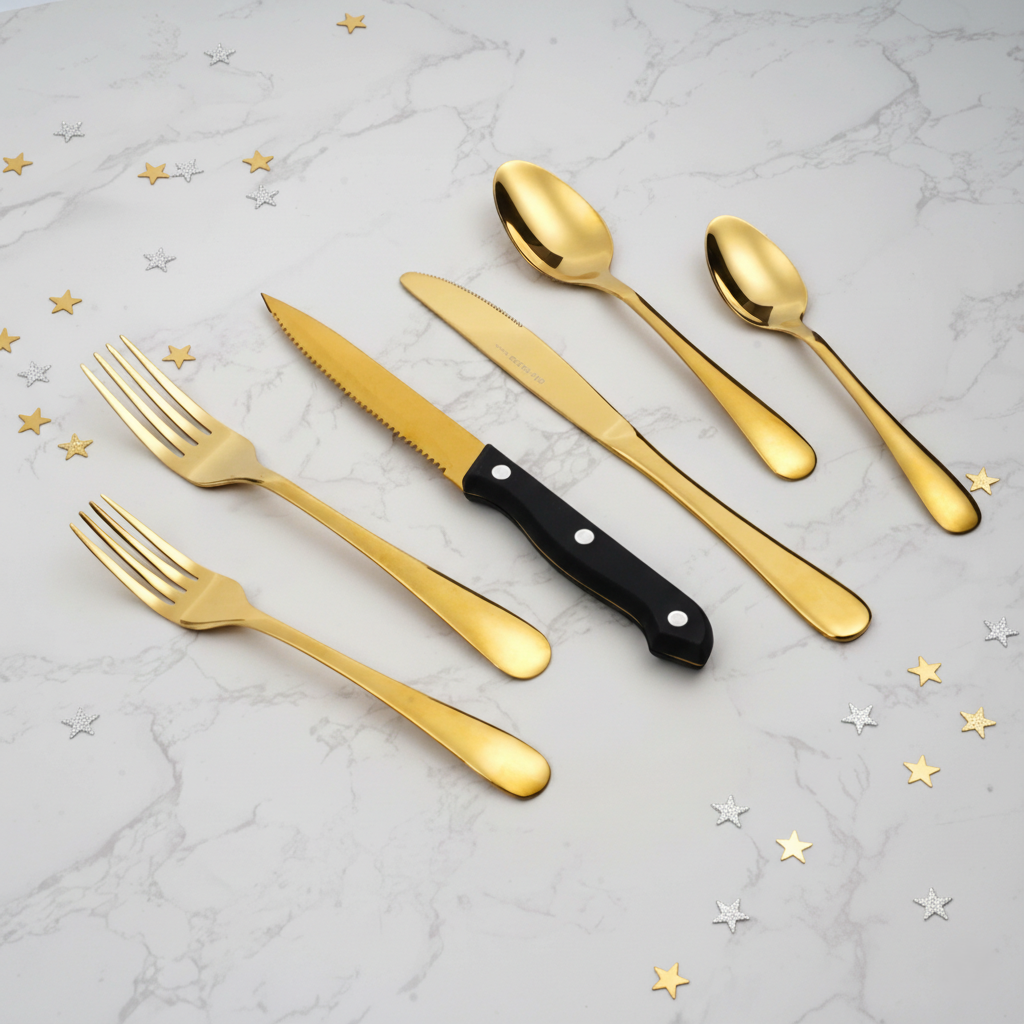 24 PCS Gold Silverware Set for 4 with Stainless Steel Flatware, elegant tableware, Dinner Utensils