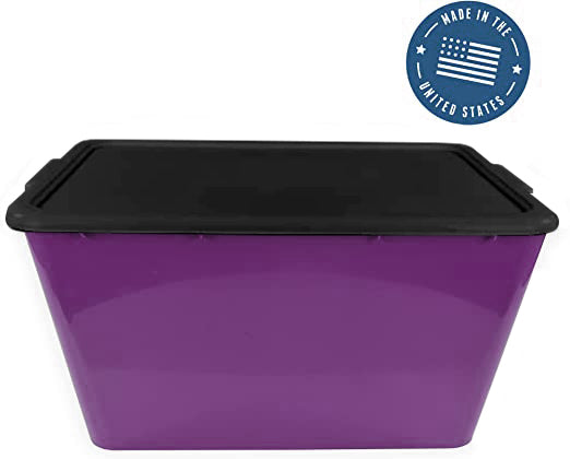 SIMPLYKLEEN 4-Pack Halloween Storage Totes with Lids (Purple/Black), 14.5 Gallon Organization Bins Holiday Organizer, Plastic Storage Container Made in the USA