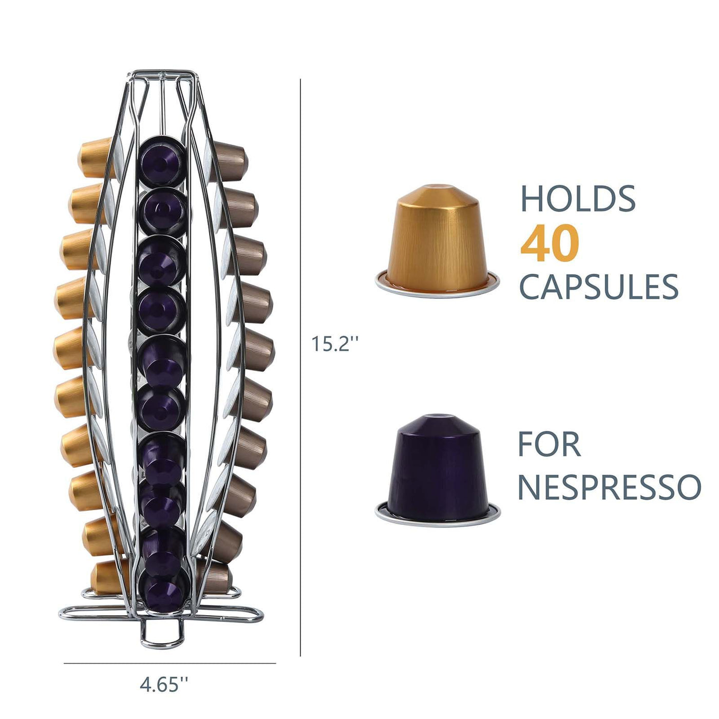 Metal Coffee Pod Holder Rack with 40 Pods Storage, Countertop Stand Nespresso Capsules for Kitchen Office Coffee-ware