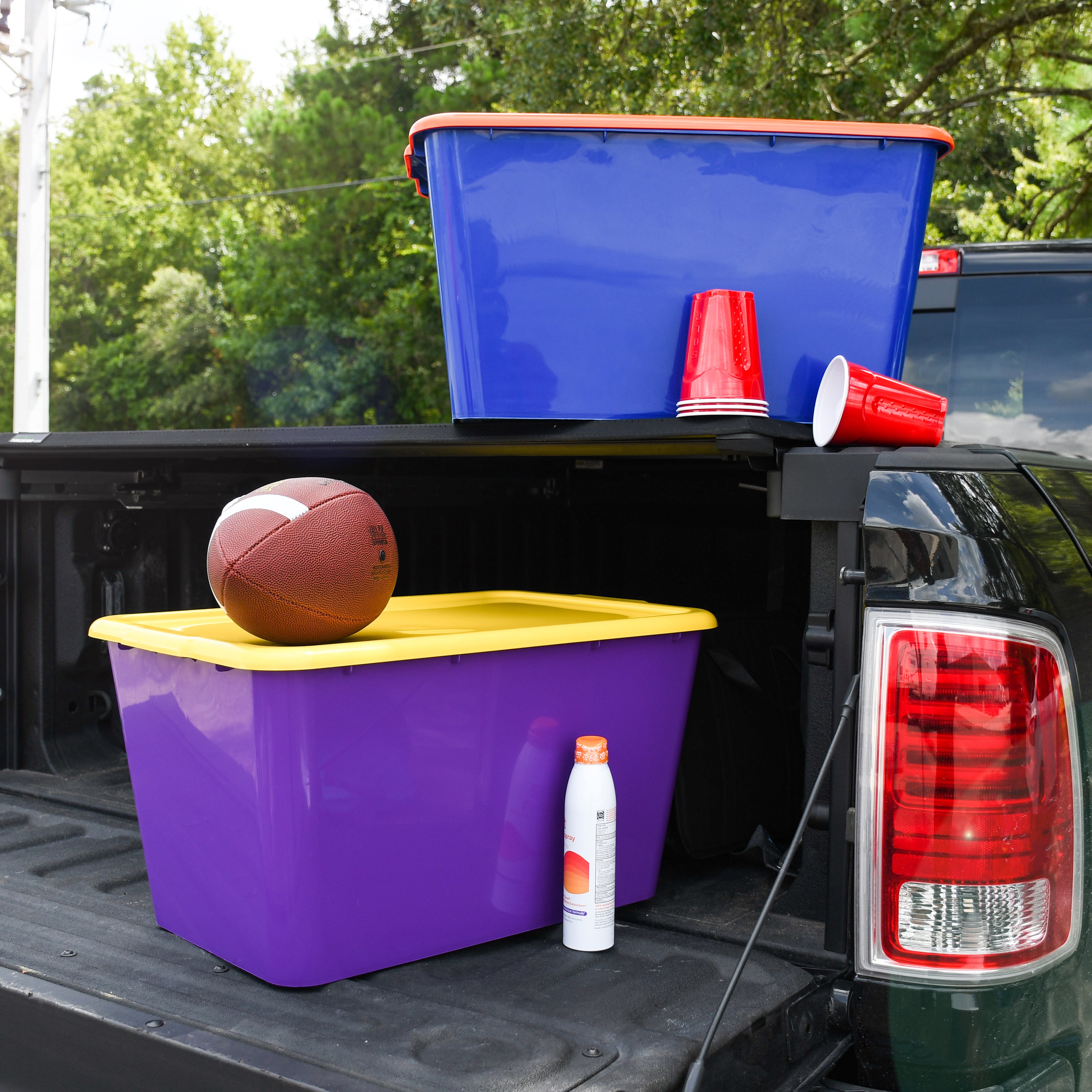 SimplyKleen 14.5-gal. (58-qt.) Fan-Tastic Plastic Storage Containers, 6 Team Color Options,(Pack of 2 or 4)