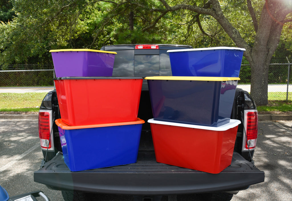 SimplyKleen 14.5-gal. (58-qt.) Fan-Tastic Plastic Storage Containers, 6 Team Color Options,(Pack of 2 or 4)
