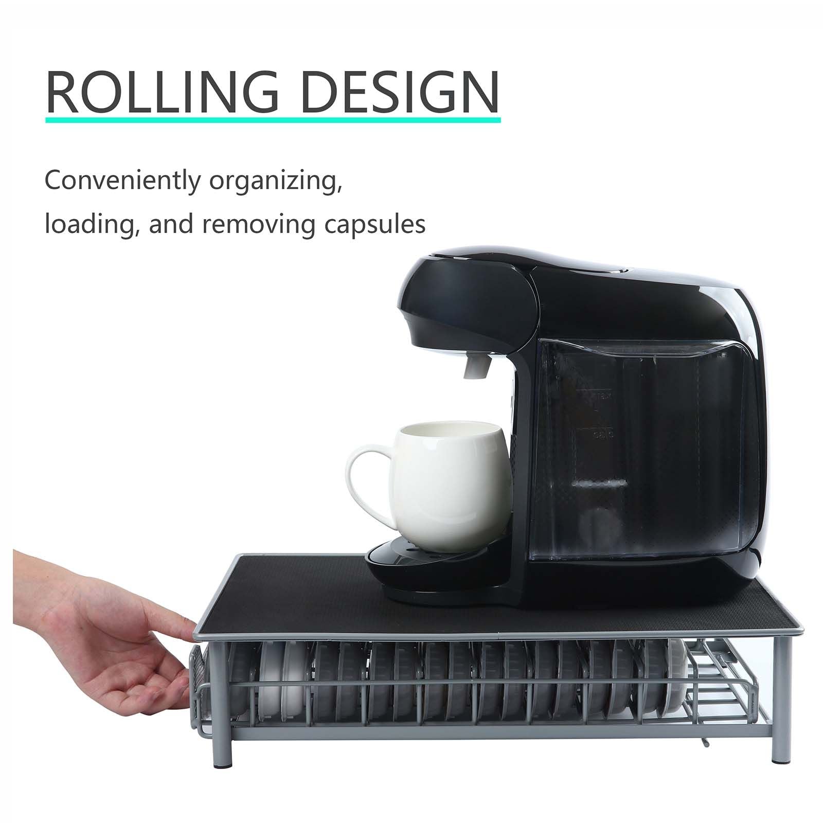 Coffee Pod Drawer, Capsules Storage Holder for 60 Coffee Pods, Office Home or Kitchen, Black & Grey
