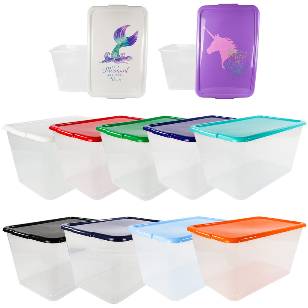 SimplyKleen 14.5-gal. Reusable Stacking Plastic Storage Containers Clear with Lids, 9 Color Options(Pack of 4)
