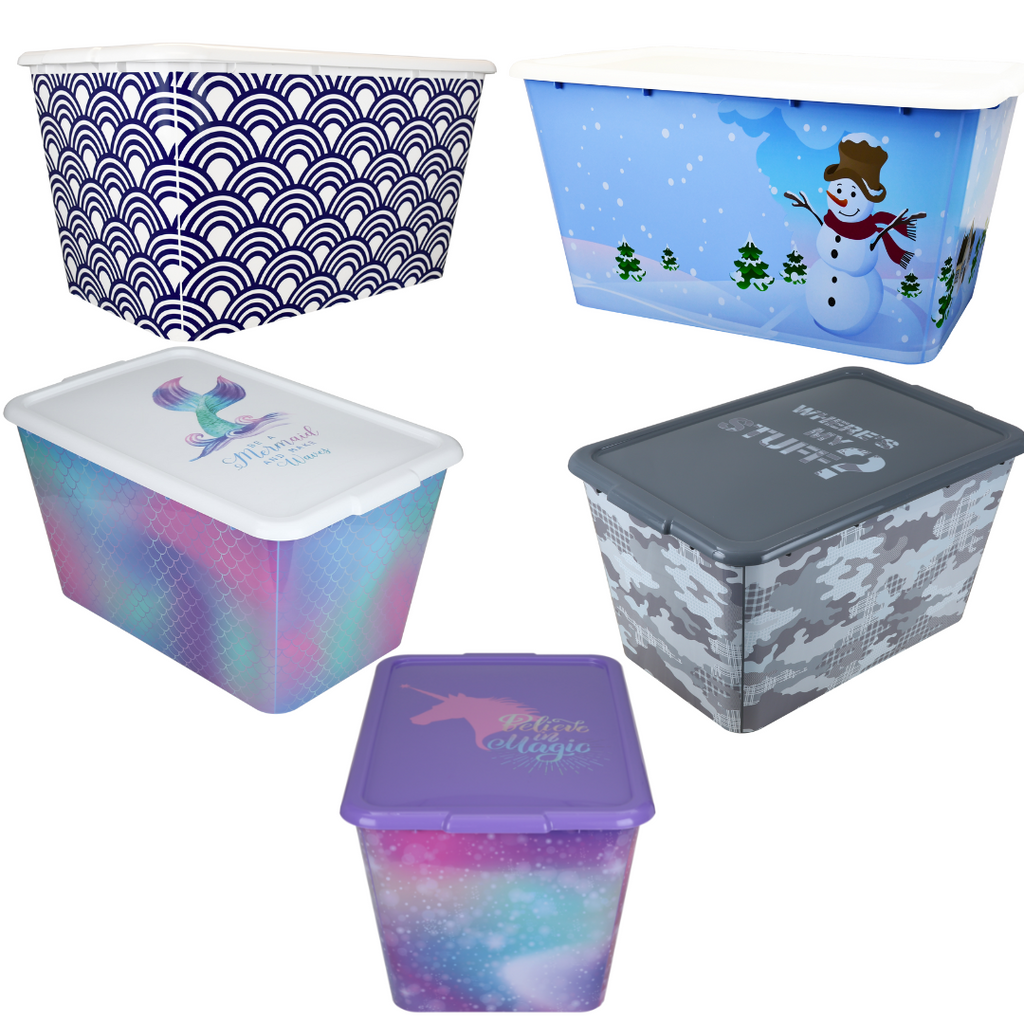 SimplyKleen 14.5 gal. Themed Storage Container Bins with Lids Pack of 4