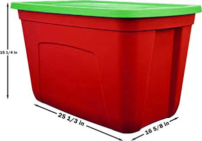 SIMPLYKLEEN 4-Pack Christmas Storage Totes with Lids (Green/ Red), 18-Gallon (72-Quart) Organization Bins, 25.50" x 17.00" x 15.25", Holiday Organizer, Plastic Storage Container Made in the USA