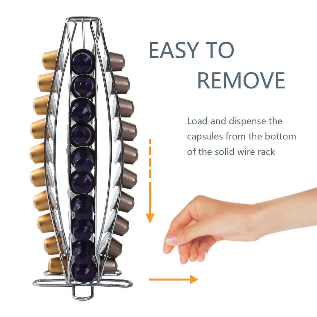 Metal Coffee Pod Holder Rack with 40 Pods Storage, Countertop Stand Nespresso Capsules for Kitchen Office Coffee-ware