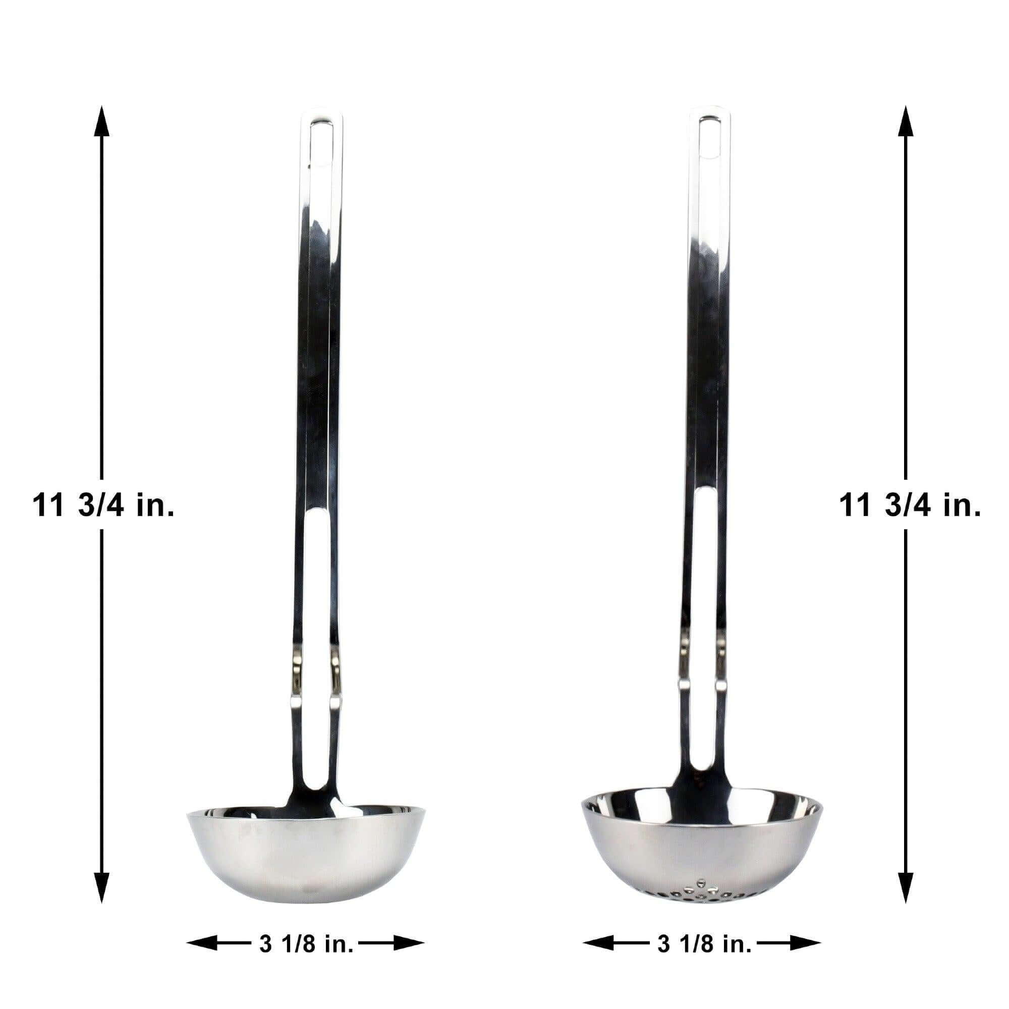 KitchenTrend 2-piece Side Rest Hanging Ladle & Slotted Spoon Strainer Set with Unique S-Curved Handles, Stainless Steel