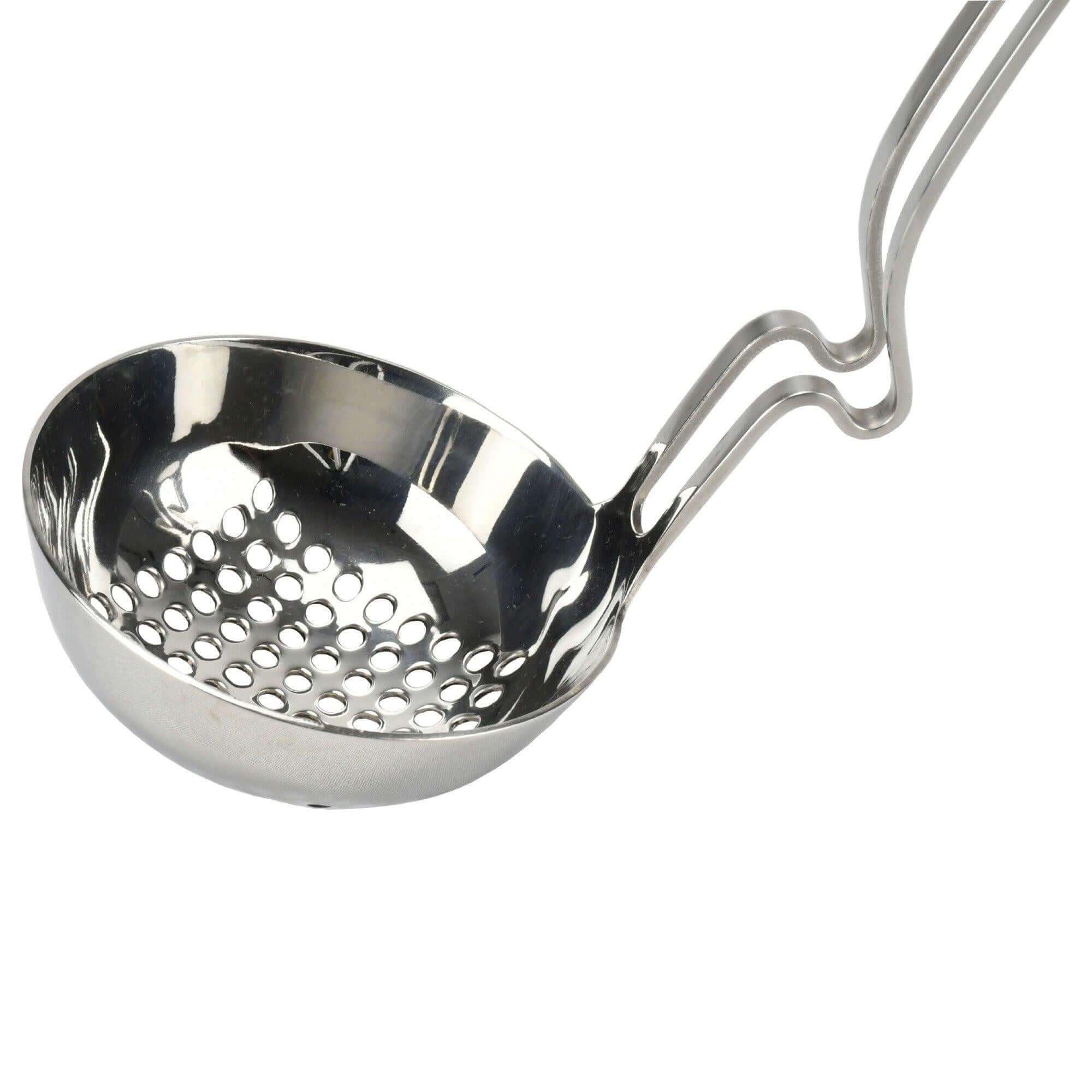 KitchenTrend 2-piece Side Rest Hanging Ladle & Slotted Spoon Strainer Set with Unique S-Curved Handles, Stainless Steel
