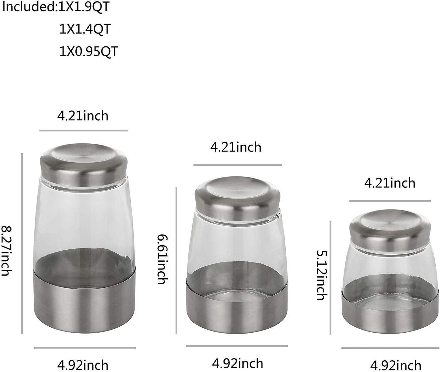 KitchenTrend 3-Piece Glass Food Storage Containers w/ Stainless Steel Lids
