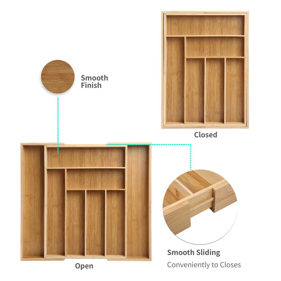 Bamboo Expandable Drawer Organizer for Kitchen Drawers, Kitchen Utensil Organizer, Flatware & Cutlery Organizer