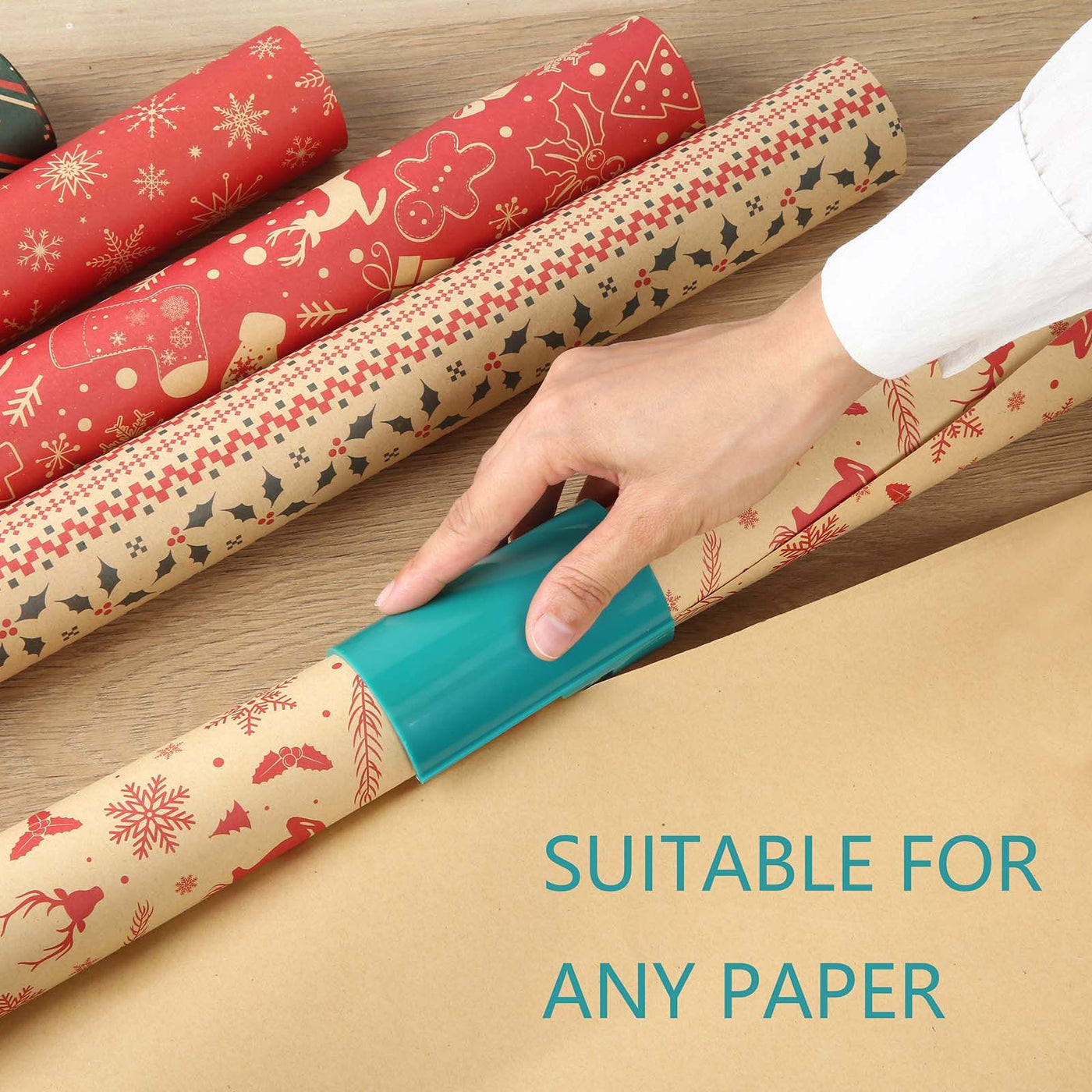 Christmas Wrapping with Stainless Steel Blade, Gift Wrapping, Holiday Paper Cutter, Green, Cutting Tool, 1 Pack